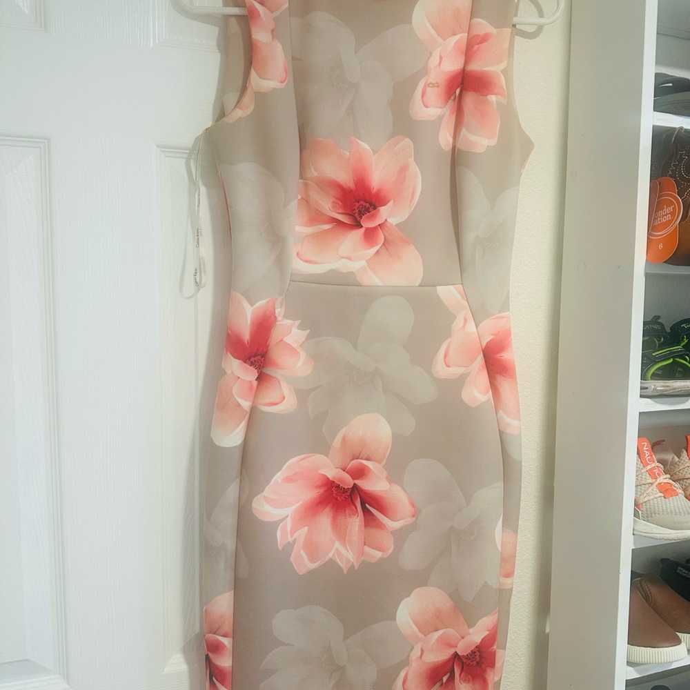 Floral Sleeveless Dress - Pink and Gray